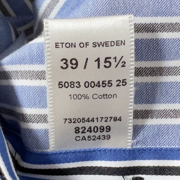 Eton Button Up Long Sleeve Shirt Mens Sz 15.5 39 M Striped Blue Contemporary - Picture 8 of 11